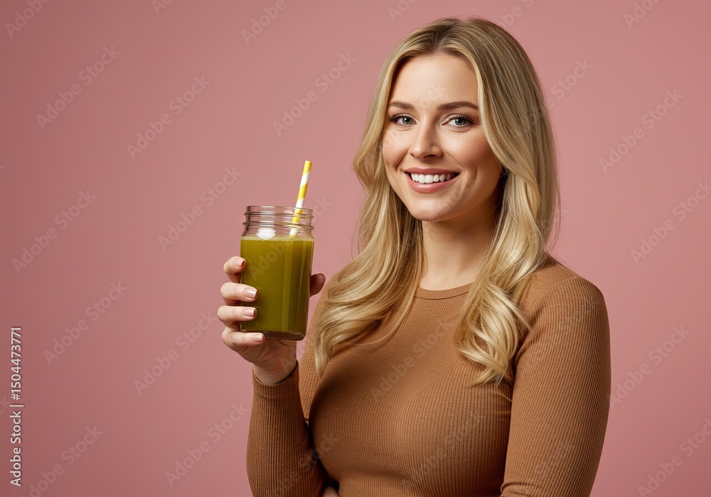Fototapeta premium Healthy Green Smoothie Woman Enjoying a Refreshing Detox Drink