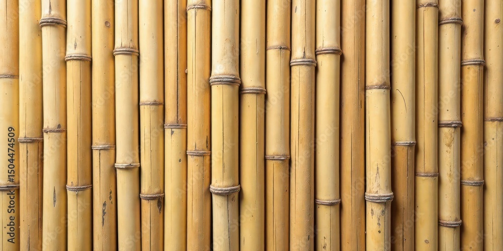 Fototapeta premium Textured Pale Yellow Bamboo Poles Arranged in Vertical Rows Forming a Natural Background