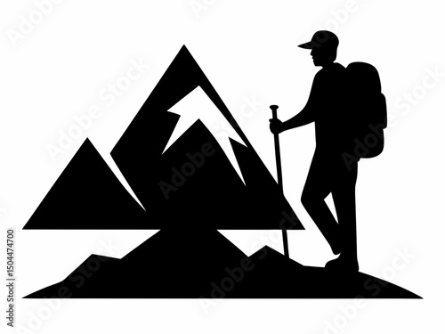 hiking silhouette,hiking with mountain black simple  silhouette  vector