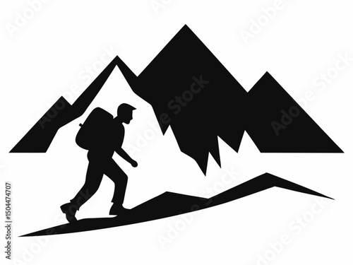 hiking silhouette,hiking with mountain black simple  silhouette  vector