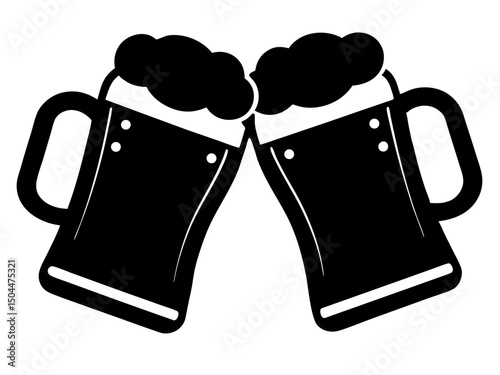 two clinking beer mug simple silhouette  vector
