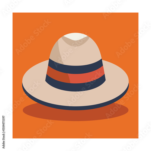 Stylish fedora hat illustration on orange background depicting summer fashion and travel concepts