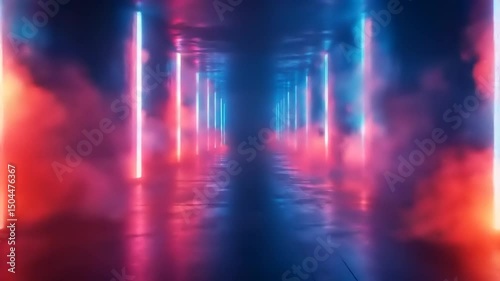 Wallpaper Mural Neon Corridor with Red Blue Smoke. Torontodigital.ca