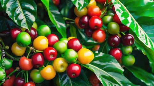 Wallpaper Mural Vibrant Clusters of Cherry Varieties Among Lush Green Leaves Featuring Red, Yellow, and Green Cherries with Glossy Textures and Rich Foliage in a Lively Natural Setting Torontodigital.ca