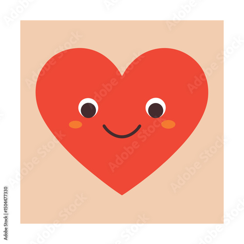 Happy cartoon red heart character smiling with cheeks on a light beige background