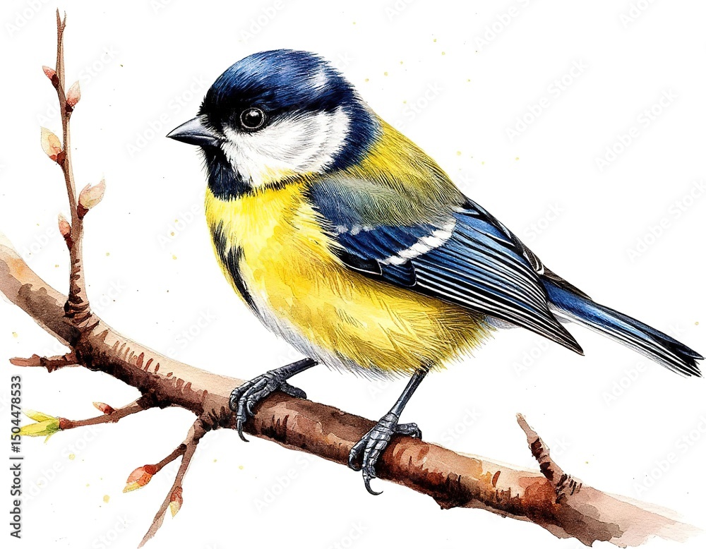 Fototapeta premium titmouse. Watercolor illustration on white background