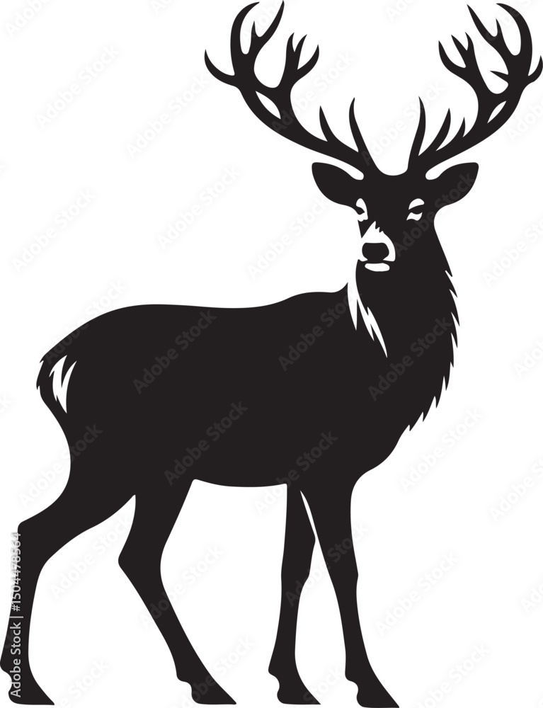 Obraz premium Deer Black Silhouette Vector, Majestic Wildlife Clipart & Forest Animal Design
