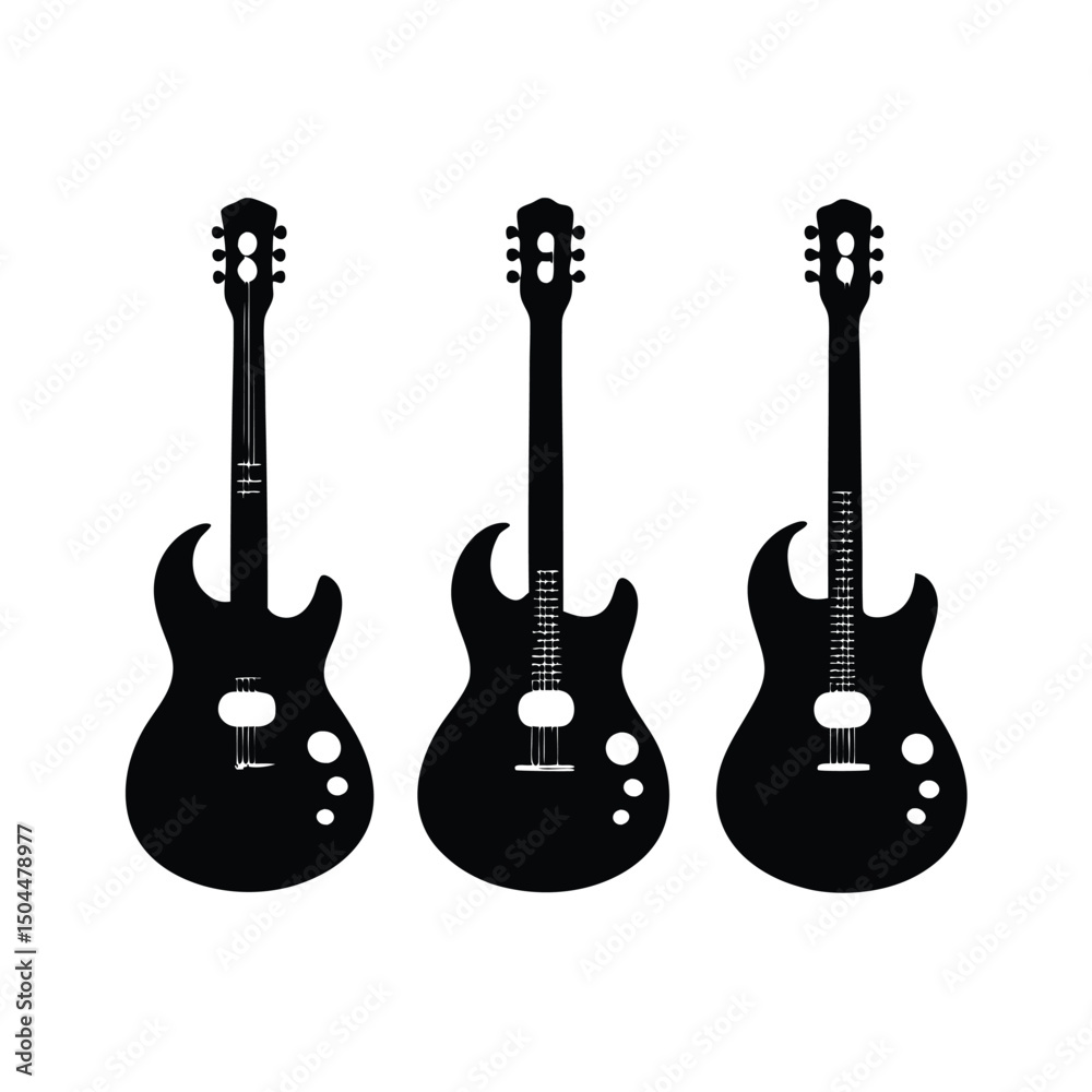Obraz premium Silhouette of guitars, Set of black and white acoustic guitars