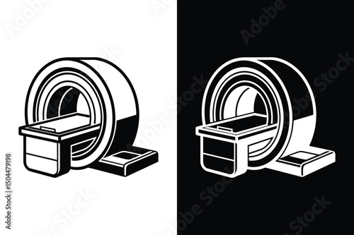 MRI Machine Icon Sign. Black and White Silhouette Vectors