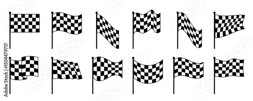 Checkered flag icon set, different sport racing flag, race flag sign, car motorbike racing, finish line flag set - vector