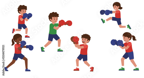 Diverse Children Practicing Boxing Poses in Action