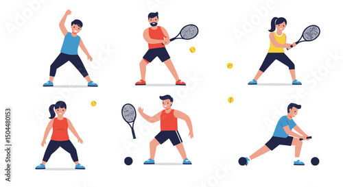 Diverse Tennis Players in Action and Warmup Poses