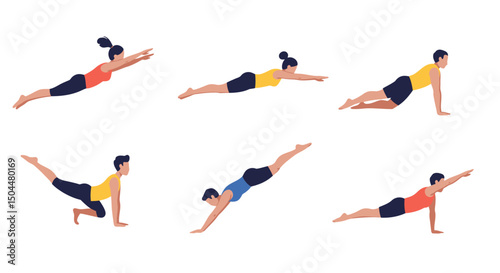 Diverse Yoga Poses Demonstrated by Men and Women