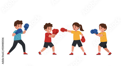 Joyful Children Boxing Match Energetic Kids Sparring with Colorful Gloves