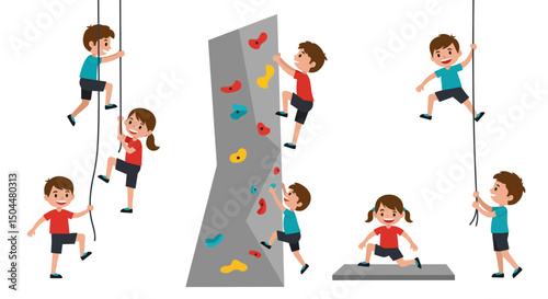 Joyful Children Engaging in Energetic Climbing Activities