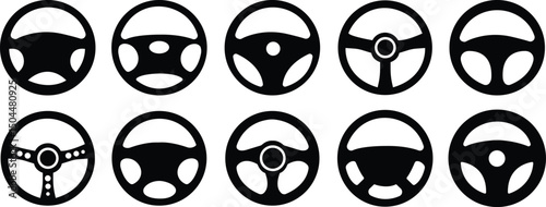 Steering wheel car icons set. Cars handle automobile driving in flat style logo for apps or websites, symbol vector.