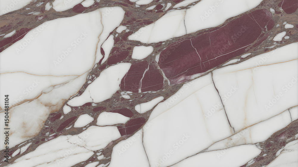 Obraz premium Full-frame 2D calacatta viola marble slab featuring purple and burgundy mineral veins.