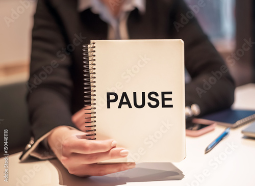 Person Holding Notebook With Pause Written