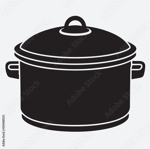 crock pot silhouette vector art illustration, stainless steel pot