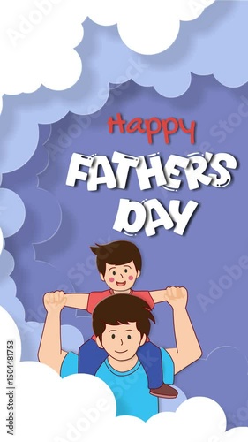 Whimsical vertical animation featuring a father carrying his child with moving clouds and animated “Happy Father’s Day” text. Perfect for heartfelt and playful social media greetings.