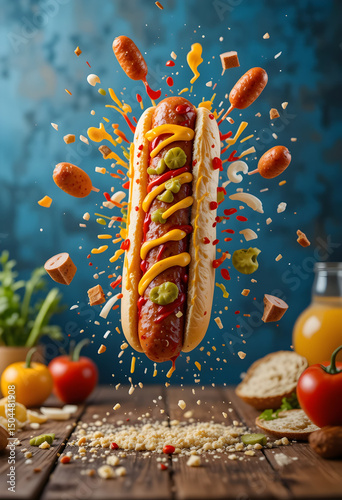 Hotdog Toppings Suspended in Air with Realistic Motion Blur