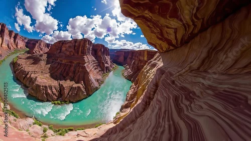 Stunning view of horseshoe bend through a cave opening under a bright blue sky