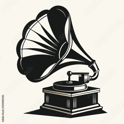 Vintage Analog Phonograph Black and White Graphic