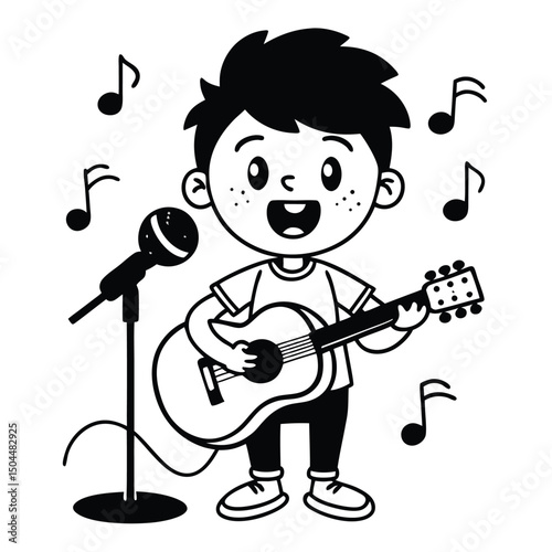 Musical Boy Guitarist Microphone Performance Art