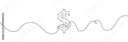 Dollar logo continuous line. Continuous one line drawing dollar logo. Money, logo concept. Single line drawing, Dollar symbol isolated on white background outline vector illustration, dollar sign.