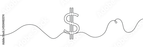 Dollar logo continuous line. Continuous one line drawing dollar logo. Money, logo concept. Single line drawing, Dollar symbol isolated on white background outline vector illustration, dollar sign.