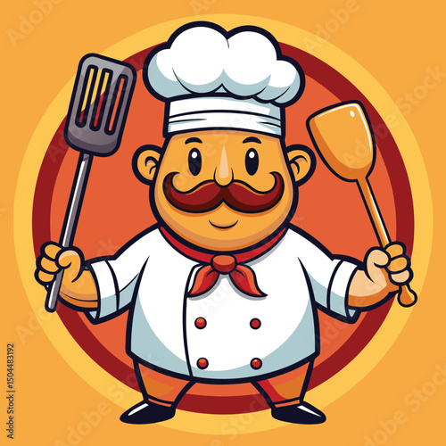 Chef Character Illustration in Kitchen Uniform