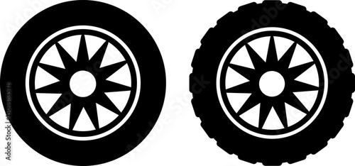 tire icon set. Car tire tread tracks. motorcycle racing wheels. dirty tires track. Tyres road maintenance. vehicle tires change mechanic workshop retro
