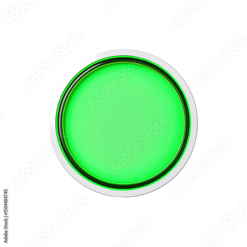 Bright green circular light button modern design 3d on transparent background