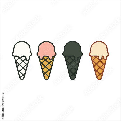 Ice Cream Cones Different Flavors Design Art & Illustration