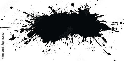 Abstract black in splash, paint, brush strokes, stain grunge isolated on white background,	