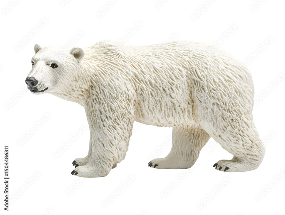 Fototapeta premium Isolated Polar Bear Figurine Standing on a Transparent Background in Studio Shot