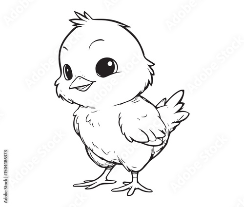 Cartoon chicken vector illustration. Cut baby chicken outline drawing for coloring