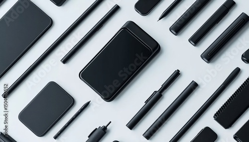Monochromatic Office Supplies on a White Background Emphasizing Minimalism and Elegance