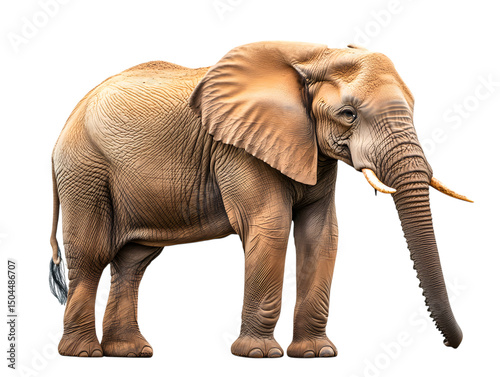 Majestic African Elephant isolated with Transparent Background, Ivory Tusks, Closeup