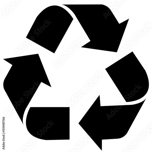 Black recycle icon, recycling sign, three circular arrows – vector