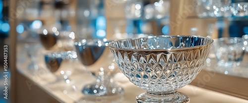Elegant display of crystal bowls and glassware showcasing intricate designs and clarity