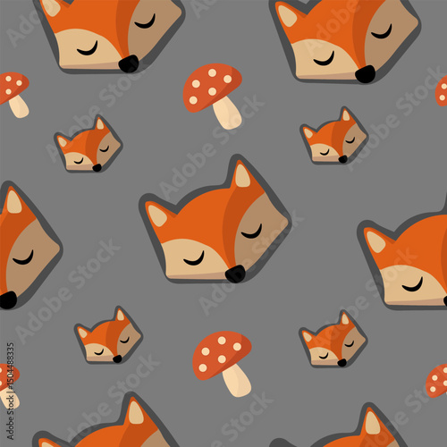 Modern Fox Seamless Vector Pattern on Charcoal Gray
