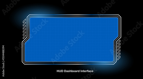 Futuristic technology frame in glowing blue on dark background. Ideal for sci-fi UI, HUD design, digital screens, tech dashboards, gaming interfaces, and cyber visuals in modern style.