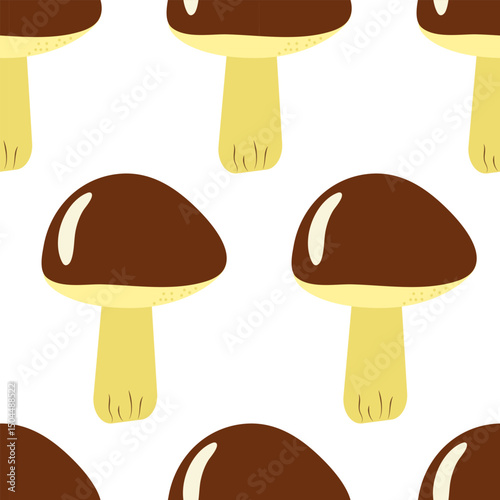 Seamless pattern with mushroom icon on white background. Vector illustration