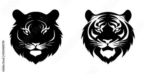 Black and white vector illustration of a tiger