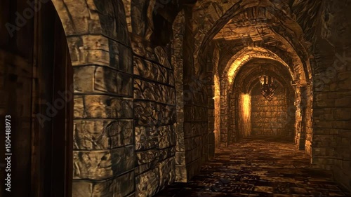 Ancient stone corridor, dungeon passageway