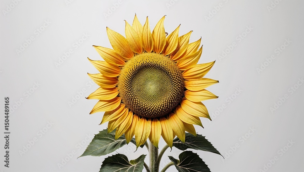 Obraz premium Single Sunflower Bloom on White Background