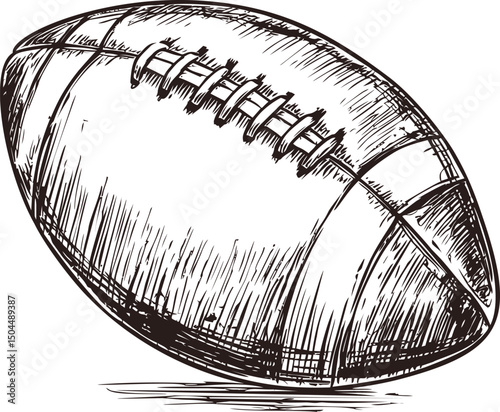 Vintage sketch of an american football ball in black and white illustration. Vector illustration