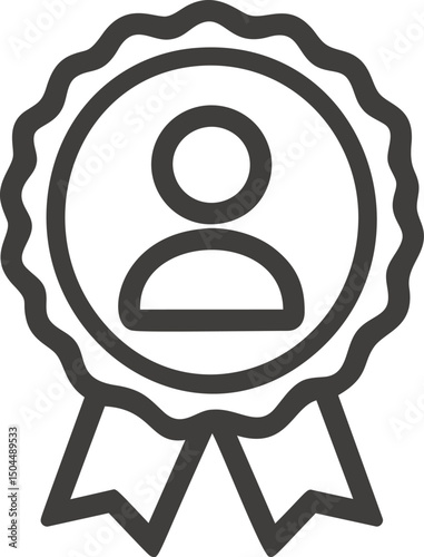 Black and white badge icon with a person symbol in the center, conceptual illustration. Vector illustration