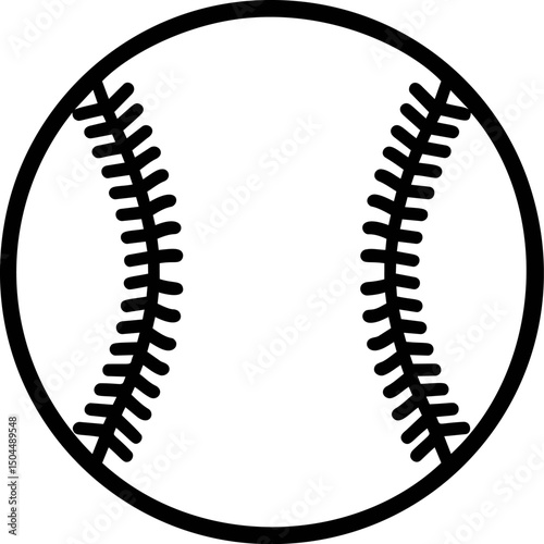 Black and white illustration of a baseball with stitching detail, sports icon. Vector illustration